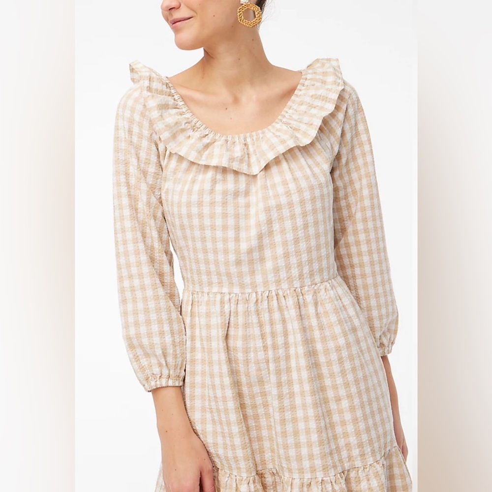 NWT J. Crew Seersucker Ruffleneck Mini Dress